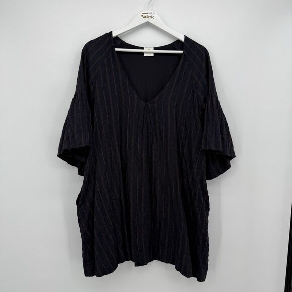 By Together Blue Striped Puff Sleeve Babydoll Mini Dress Size Large Boho Rayon - Picture 1 of 9